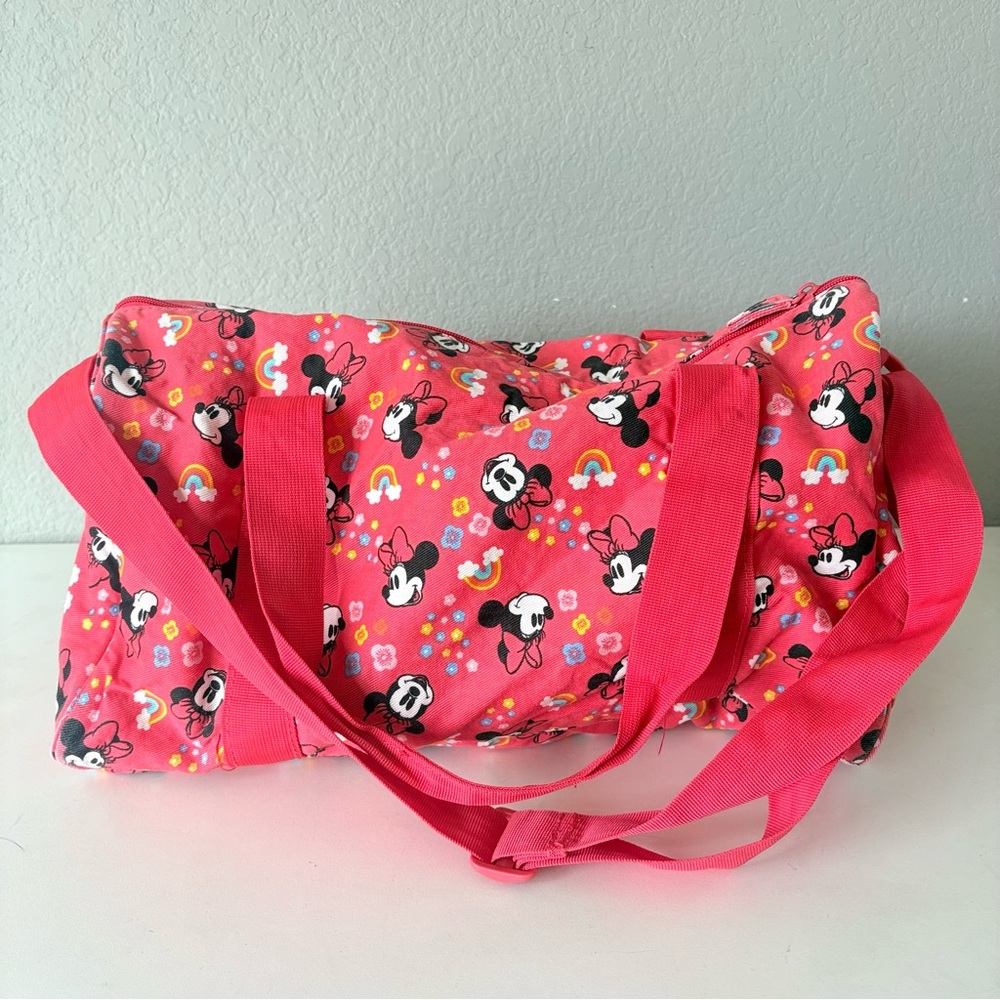 Disney Minnie Mouse Print Duffel Gym Bag Weekender Red Canvas Travel Bag 15.5x9”
